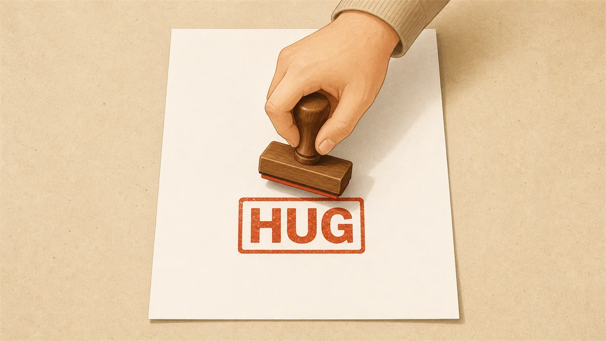 서류 위에 「HUG」 스탬프가 찍히는 장면 — 보증 가입 가능 여부 확인